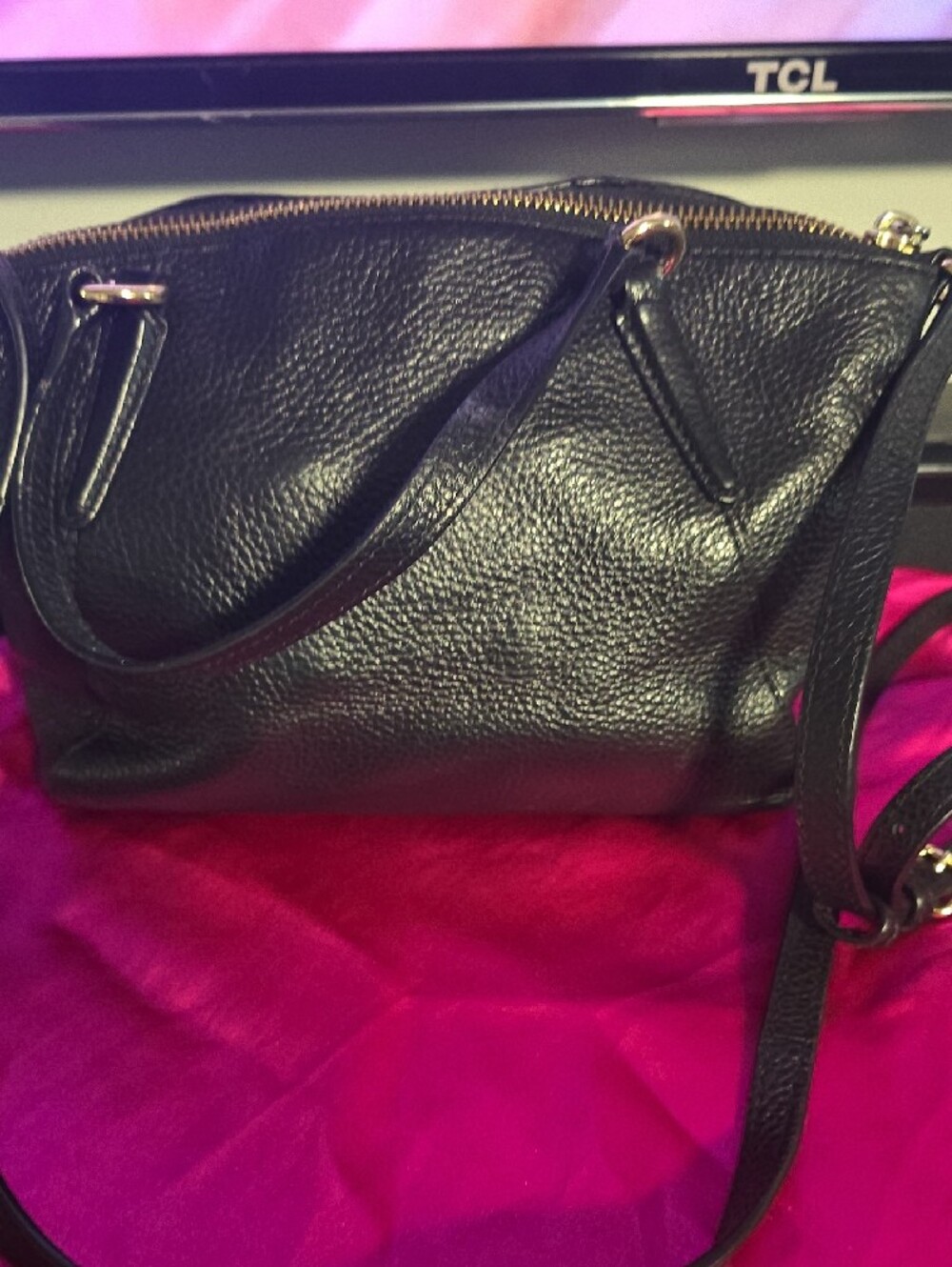 Coach Black Pebbled Leather Crossbody Satchel - Picture 2 of 3
